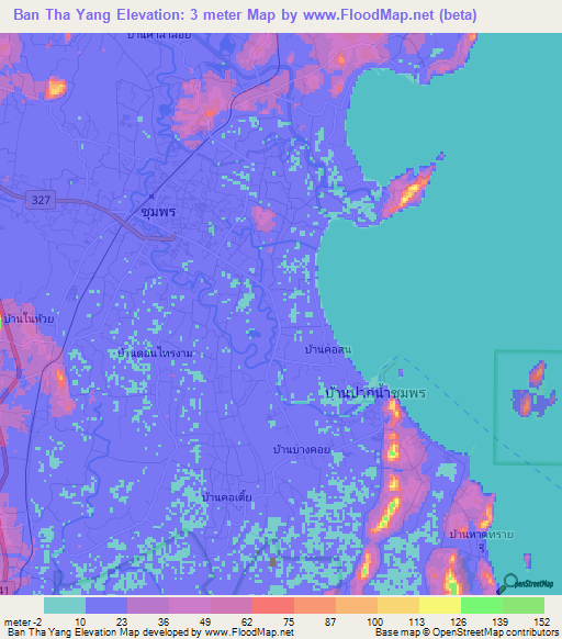 Ban Tha Yang,Thailand Elevation Map
