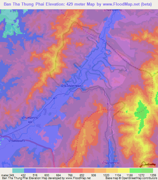 Ban Tha Thung Phai,Thailand Elevation Map