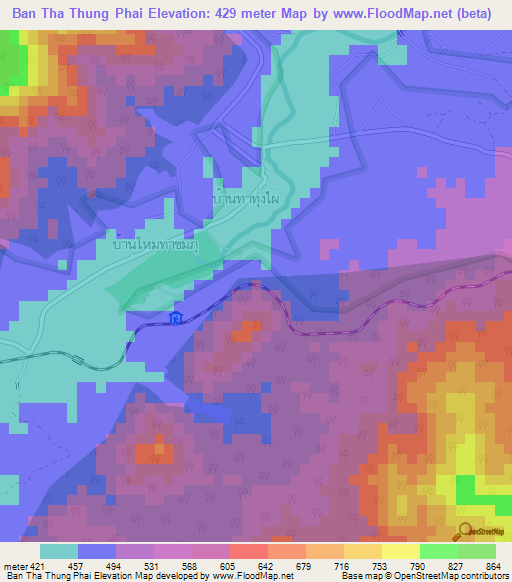 Ban Tha Thung Phai,Thailand Elevation Map