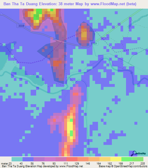 Ban Tha Ta Duang,Thailand Elevation Map