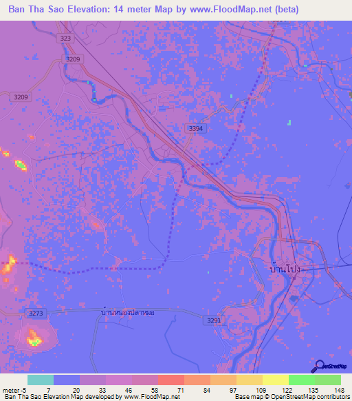 Ban Tha Sao,Thailand Elevation Map