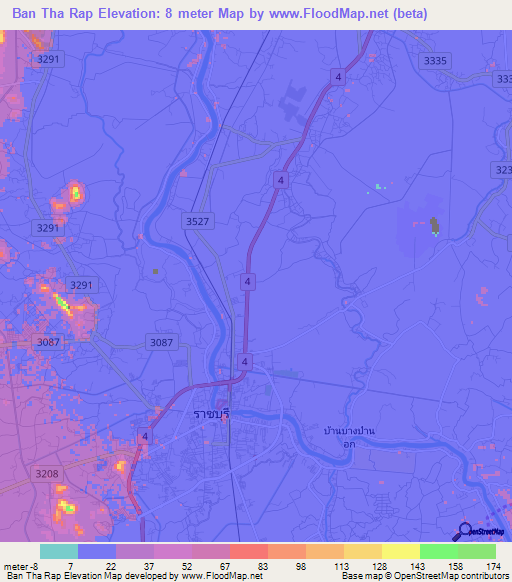Ban Tha Rap,Thailand Elevation Map