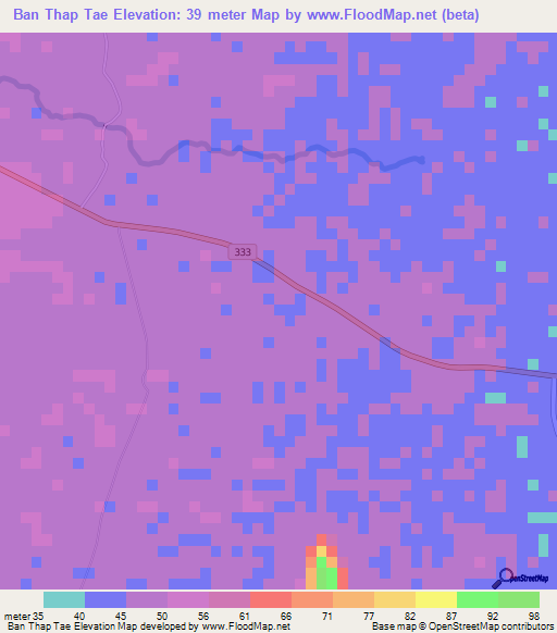 Ban Thap Tae,Thailand Elevation Map