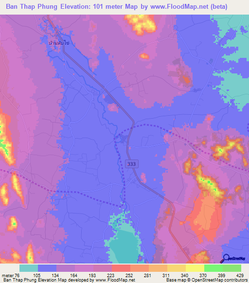 Ban Thap Phung,Thailand Elevation Map