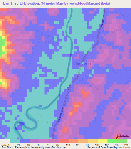 Ban Thap Li,Thailand Elevation Map