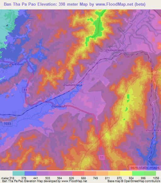Ban Tha Pa Pao,Thailand Elevation Map
