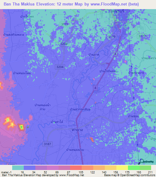 Ban Tha Maklua,Thailand Elevation Map