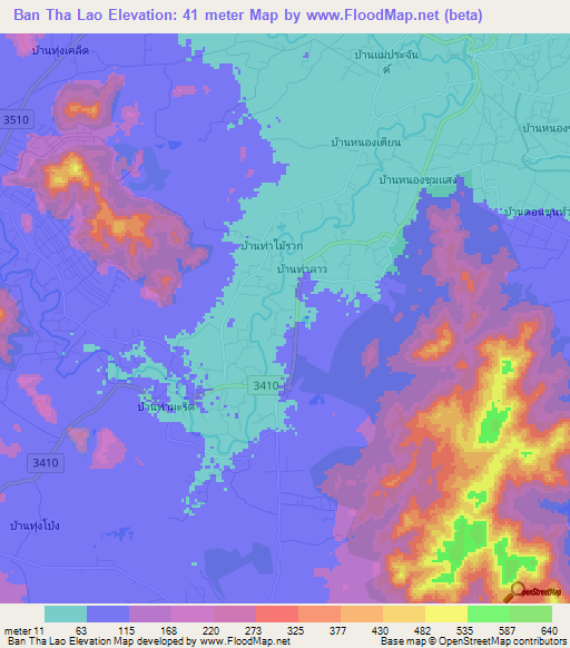 Ban Tha Lao,Thailand Elevation Map