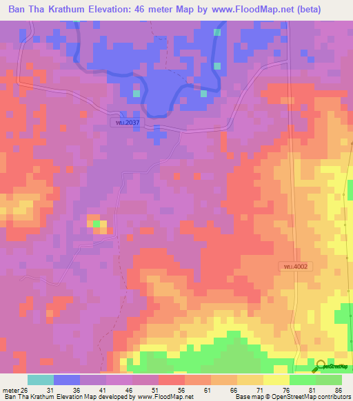 Ban Tha Krathum,Thailand Elevation Map