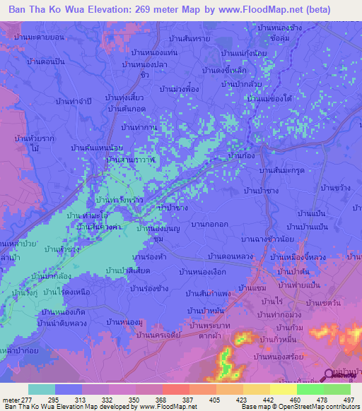 Ban Tha Ko Wua,Thailand Elevation Map