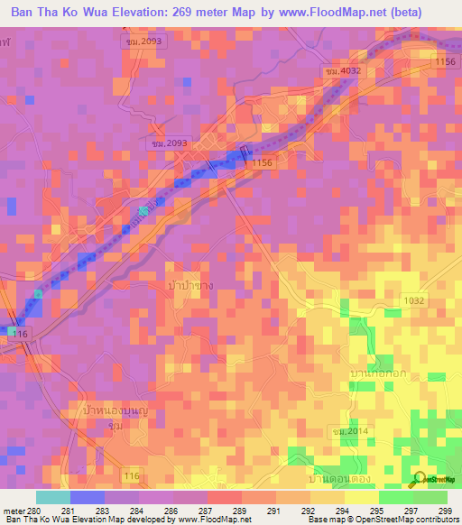 Ban Tha Ko Wua,Thailand Elevation Map