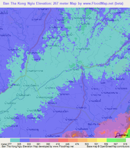 Ban Tha Kong Ngiu,Thailand Elevation Map