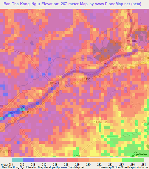 Ban Tha Kong Ngiu,Thailand Elevation Map