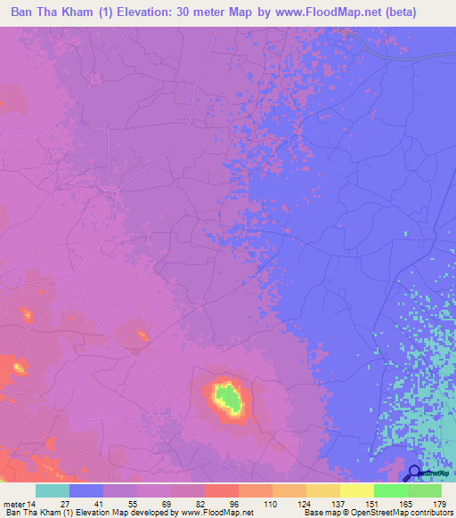 Ban Tha Kham (1),Thailand Elevation Map