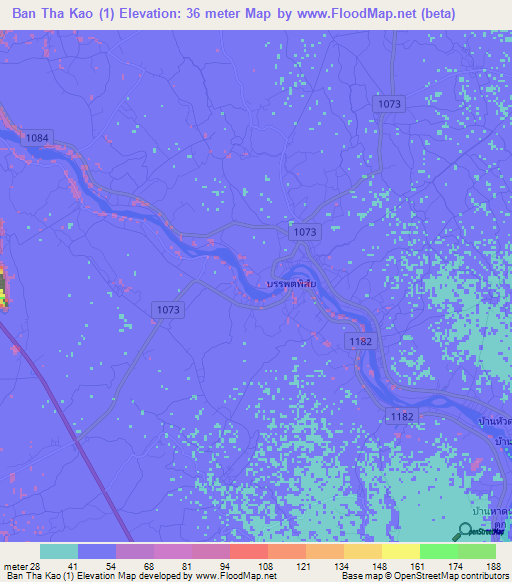 Ban Tha Kao (1),Thailand Elevation Map