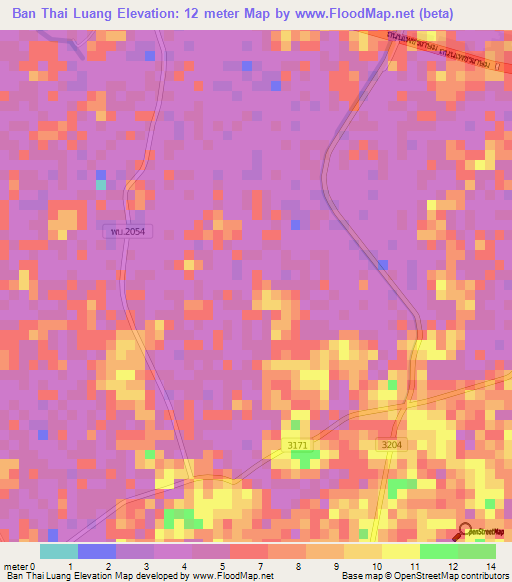 Ban Thai Luang,Thailand Elevation Map