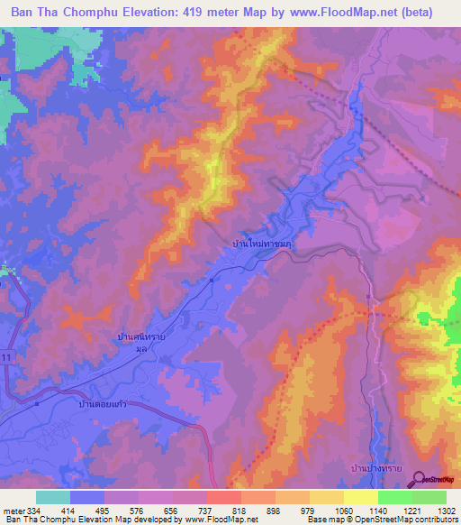 Ban Tha Chomphu,Thailand Elevation Map