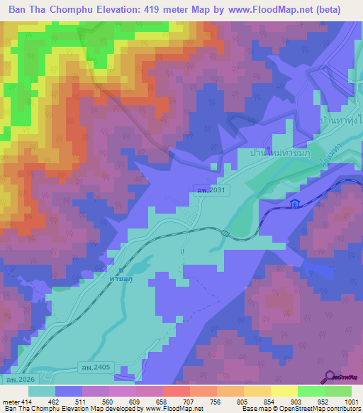 Ban Tha Chomphu,Thailand Elevation Map