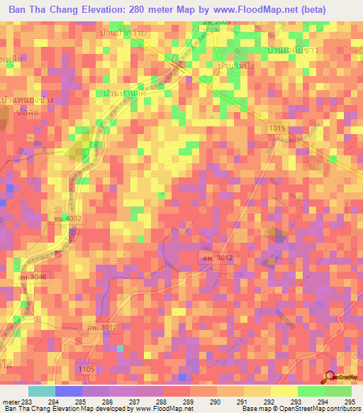 Ban Tha Chang,Thailand Elevation Map