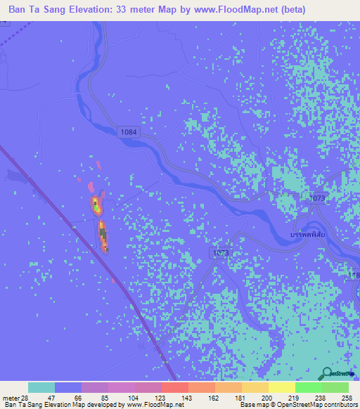 Ban Ta Sang,Thailand Elevation Map