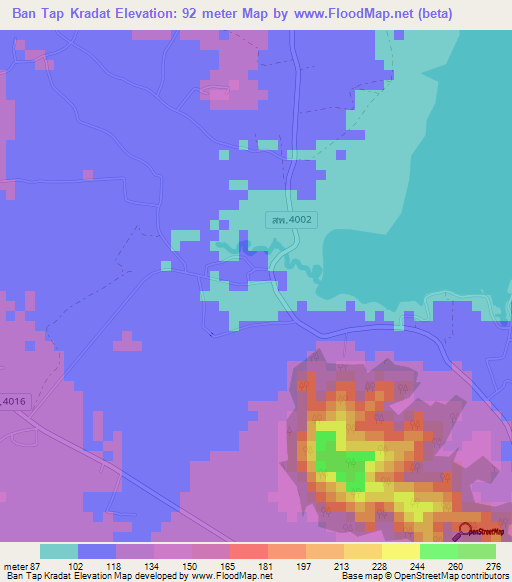 Ban Tap Kradat,Thailand Elevation Map
