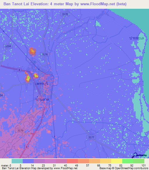 Ban Tanot Lai,Thailand Elevation Map