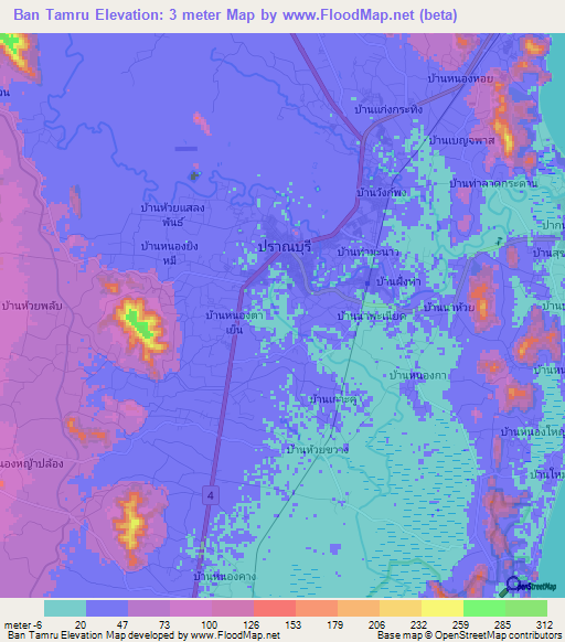 Ban Tamru,Thailand Elevation Map