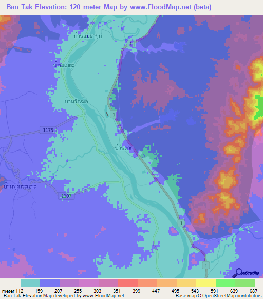 Ban Tak,Thailand Elevation Map