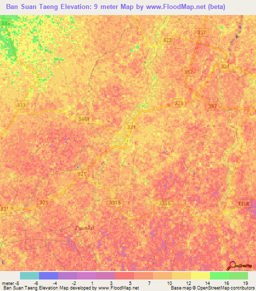 Ban Suan Taeng,Thailand Elevation Map