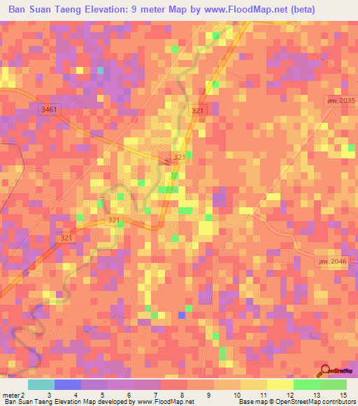 Ban Suan Taeng,Thailand Elevation Map