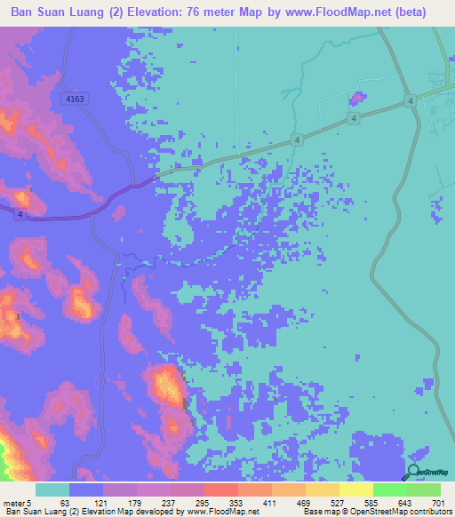 Ban Suan Luang (2),Thailand Elevation Map
