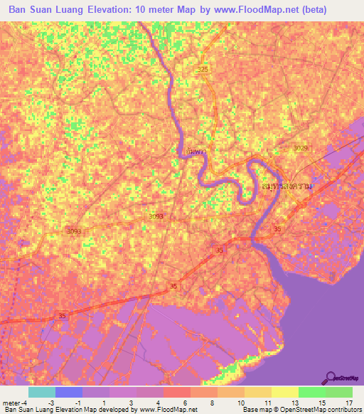 Ban Suan Luang,Thailand Elevation Map