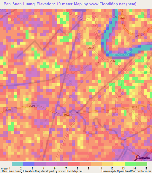 Ban Suan Luang,Thailand Elevation Map