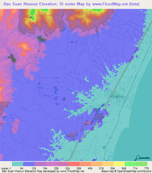 Ban Suan Khanun,Thailand Elevation Map