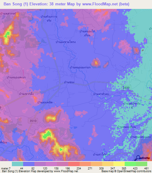Ban Song (1),Thailand Elevation Map