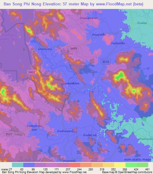 Ban Song Phi Nong,Thailand Elevation Map