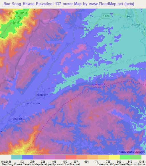 Ban Song Khwae,Thailand Elevation Map