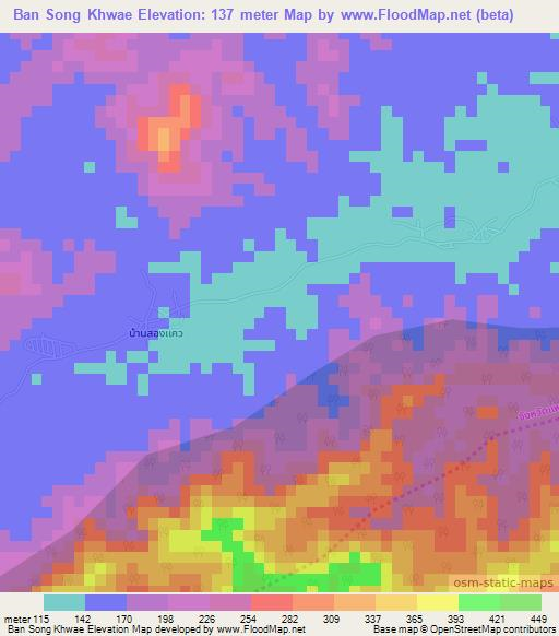 Ban Song Khwae,Thailand Elevation Map