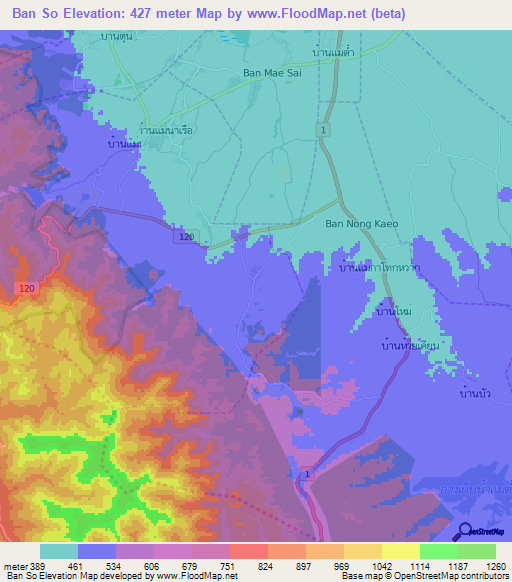 Ban So,Thailand Elevation Map