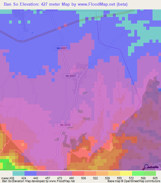 Ban So,Thailand Elevation Map