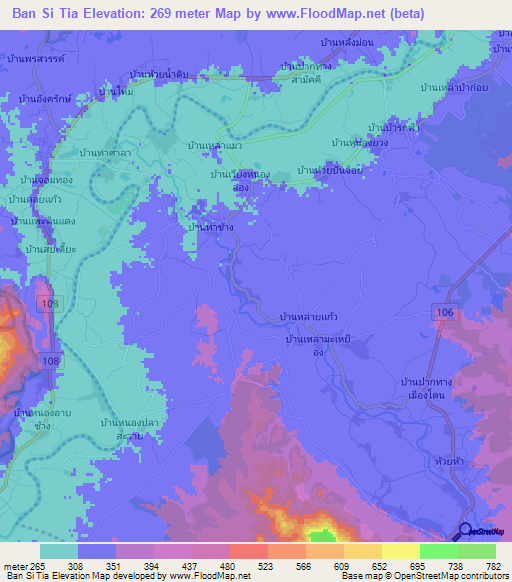 Ban Si Tia,Thailand Elevation Map