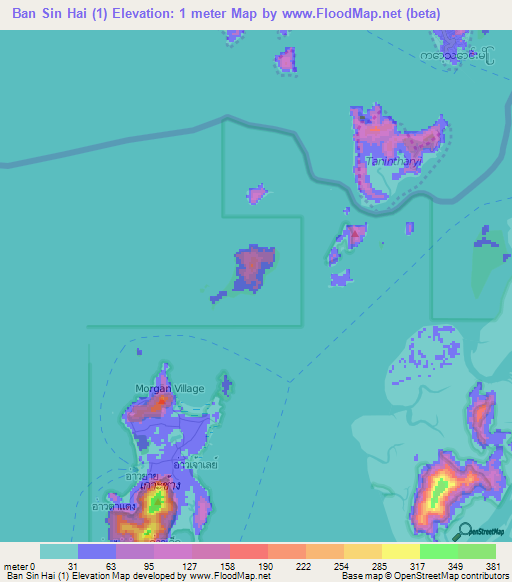 Ban Sin Hai (1),Thailand Elevation Map