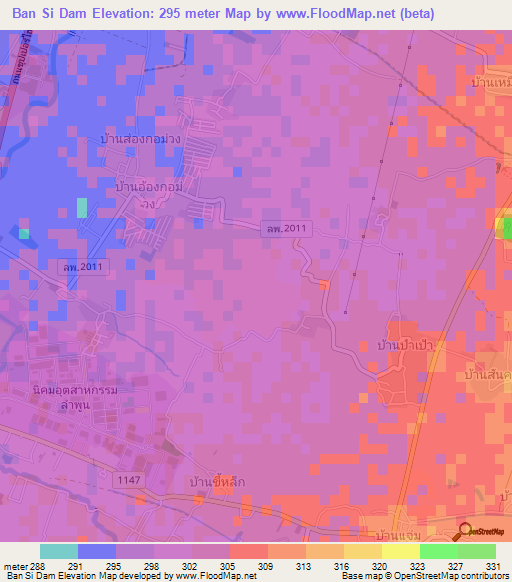 Ban Si Dam,Thailand Elevation Map