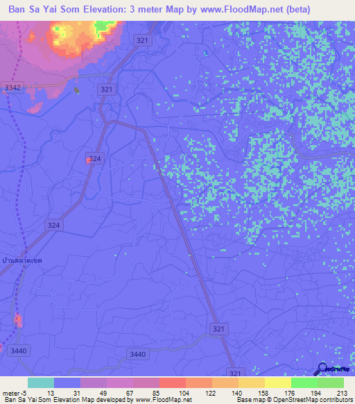 Ban Sa Yai Som,Thailand Elevation Map
