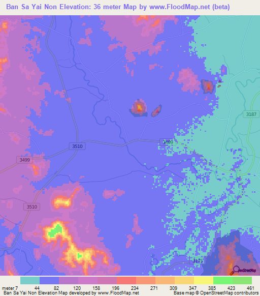 Ban Sa Yai Non,Thailand Elevation Map