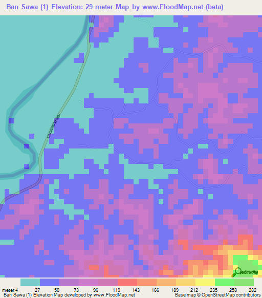 Ban Sawa (1),Thailand Elevation Map