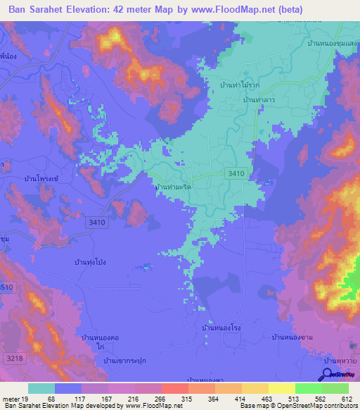 Ban Sarahet,Thailand Elevation Map
