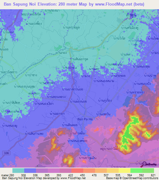Ban Sapung Noi,Thailand Elevation Map