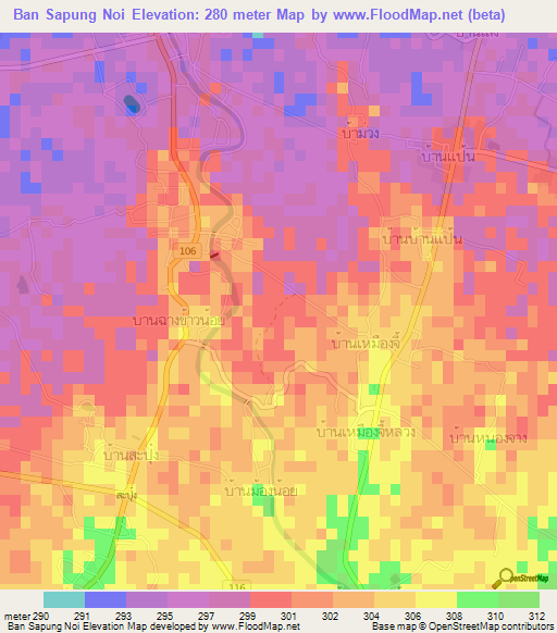 Ban Sapung Noi,Thailand Elevation Map