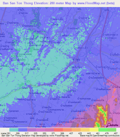 Ban San Ton Thong,Thailand Elevation Map
